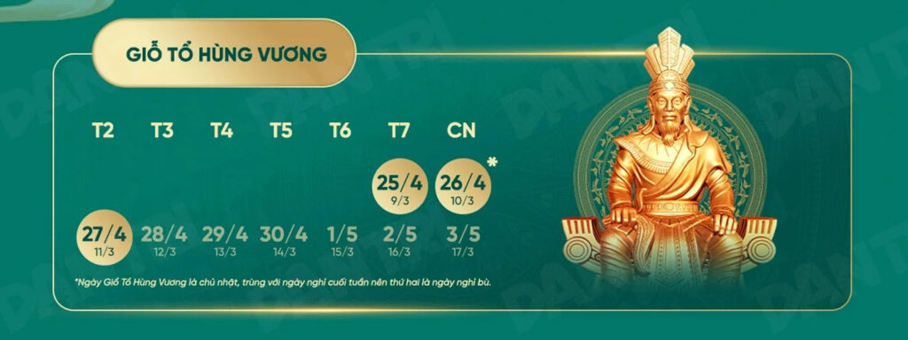 Lịch nghỉ lễ Giỗ tổ Hùng Vương 2026 1 Lich nghi le gio to Hung Vuong 2026